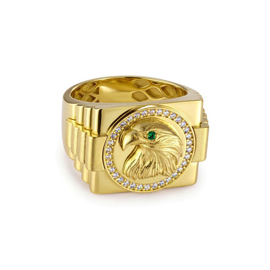 18K Gold Men's Sculpted Eagle Statement Ring