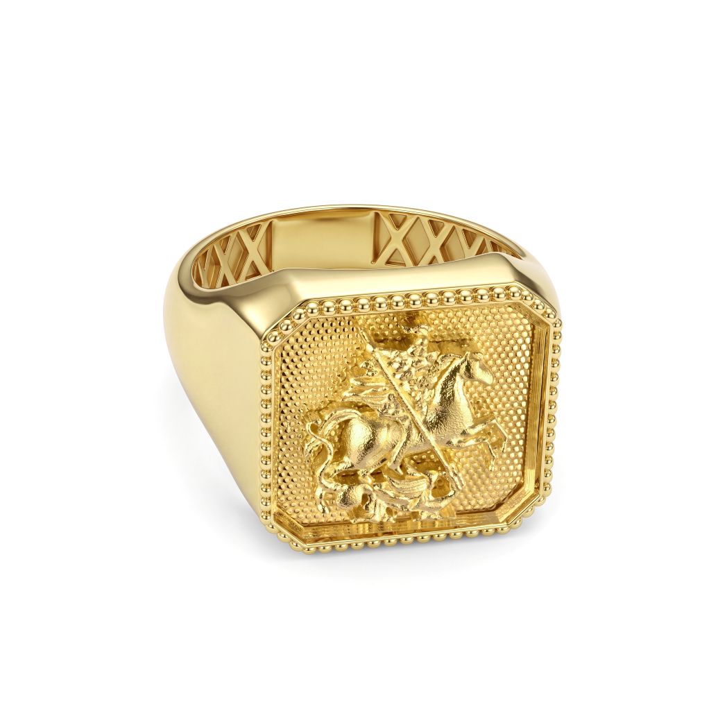 18K Gold Men's Saint George Signet Ring