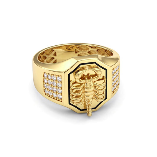 18K Gold Men's Scorpion Zodiac  Signet Ring