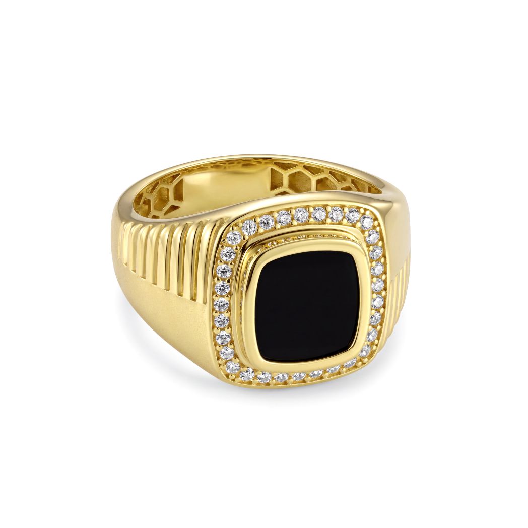18K Gold Men's Cushion Enamel Signet Ring