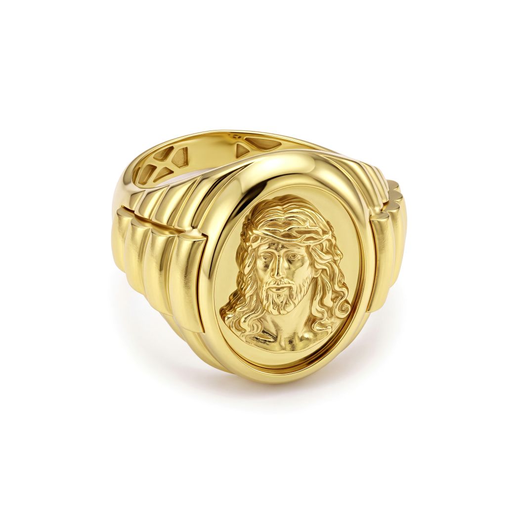 18K Gold Men’s Sacred Crown Portrait Ring