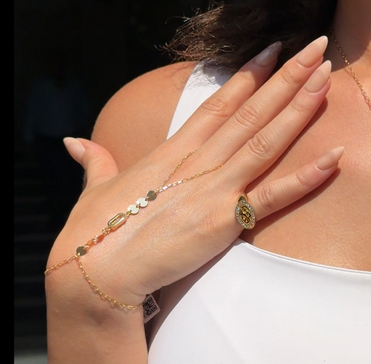 18K Gold Disc Charm Hand Chain