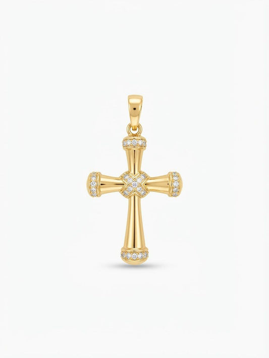 18K Gold Fluted Cross Pendant