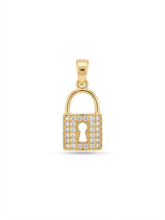 18K Gold Padlock Charm Pendant