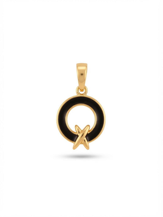 18K Gold Circular Black Enamel Pendant
