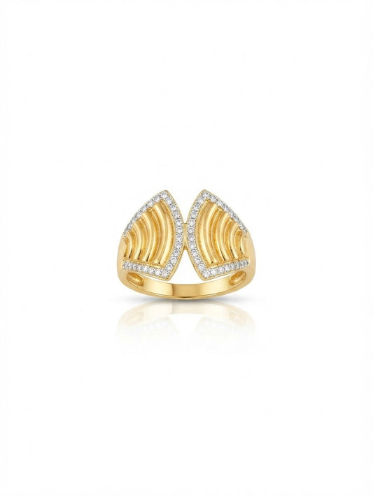 18K Gold Ribbed Art Deco Ring