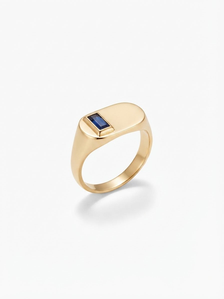 18K Gold Minimalist Blue Gem Signet Ring