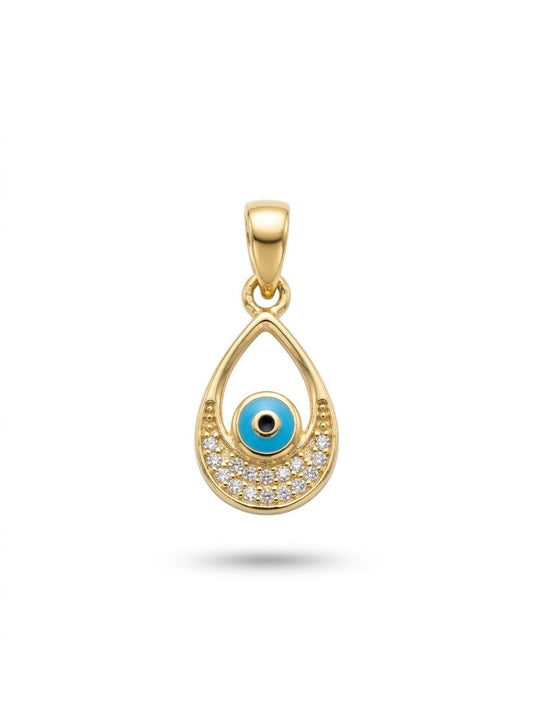 18K Gold Teardrop Evil Eye Pendant
