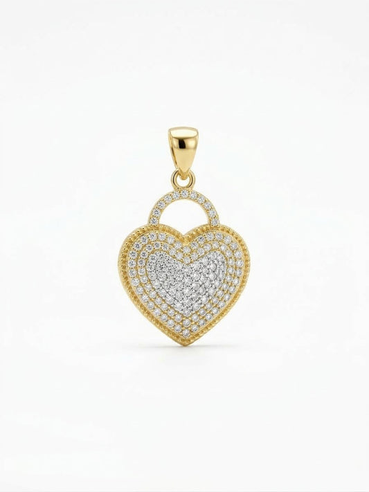 18K Gold Heart Padlock Pendant