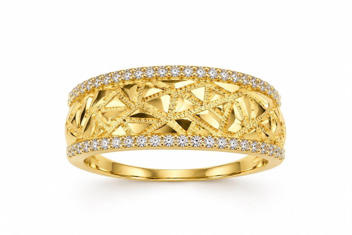 18K Gold Geometric Textured Band Ring