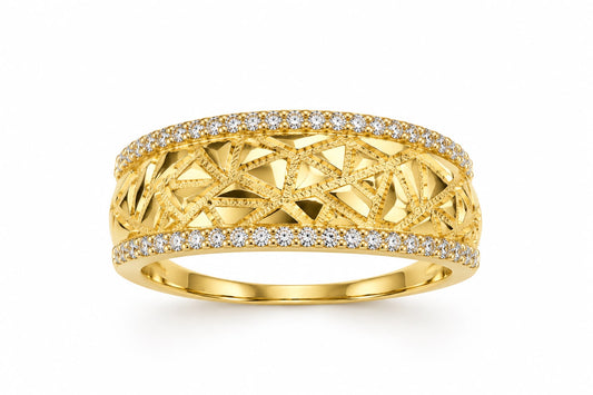 18K Gold Geometric Textured Band Ring