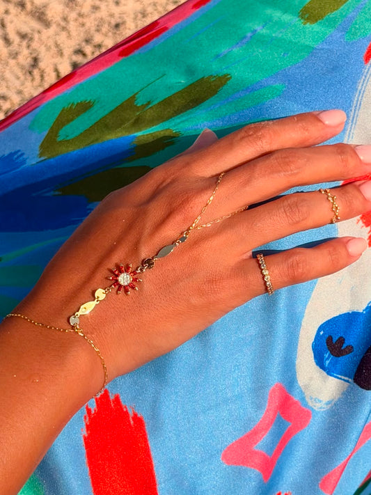 18K Gold Hand Chain with Sun Design