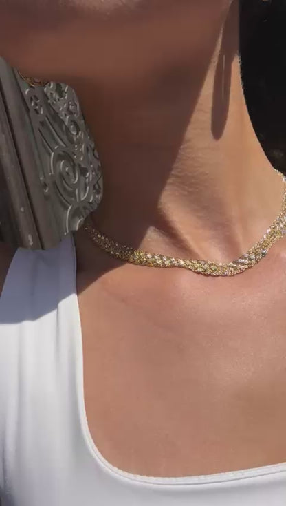 18K Gold Two-Tone Braided Chain Necklace