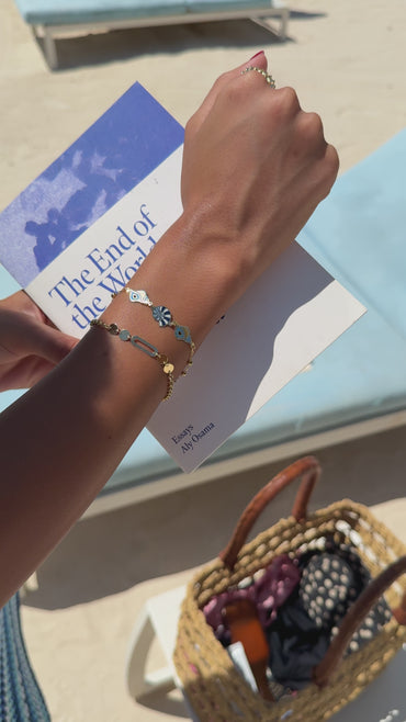18K Gold Disc and Geometric Link Bracelet