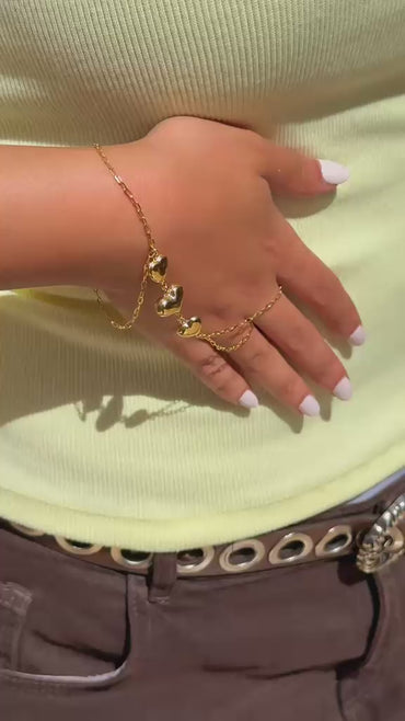 18K Gold Heart Hand Chain