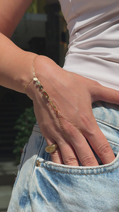 18K Gold Disc Charm Hand Chain