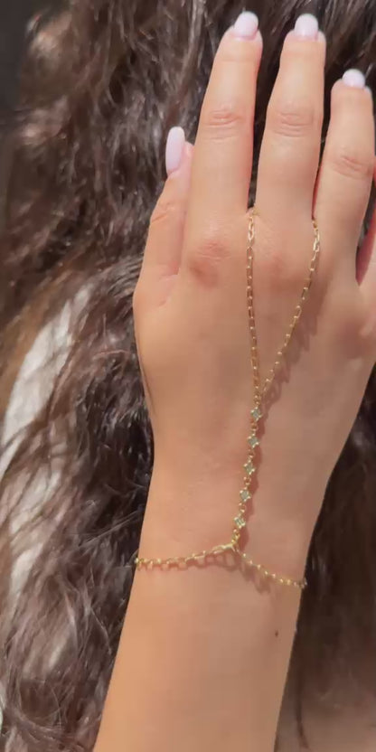 18K Gold Hand Chain with Sparkling Zircons