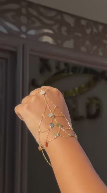 18K Gold Geometric Disc Hand Chain