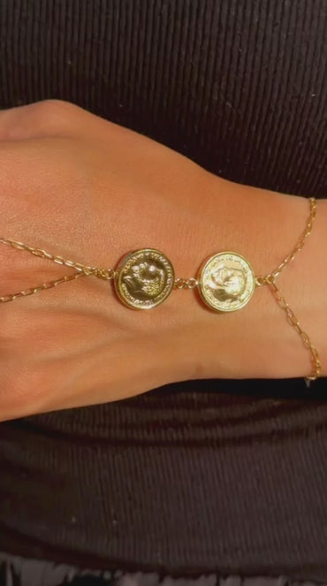 18K Gold Coin Hand Chain