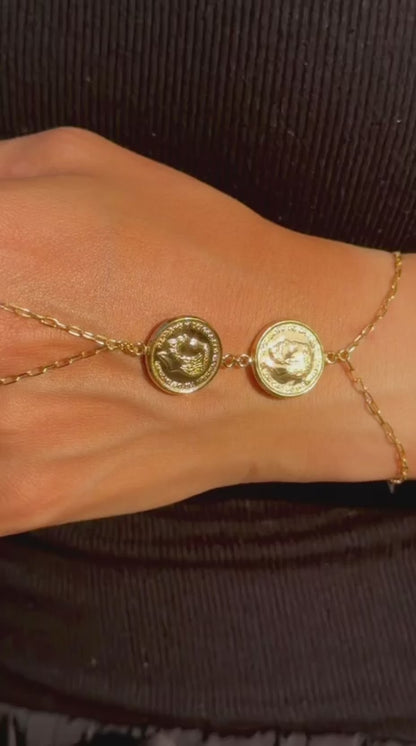 18K Gold Coin Hand Chain