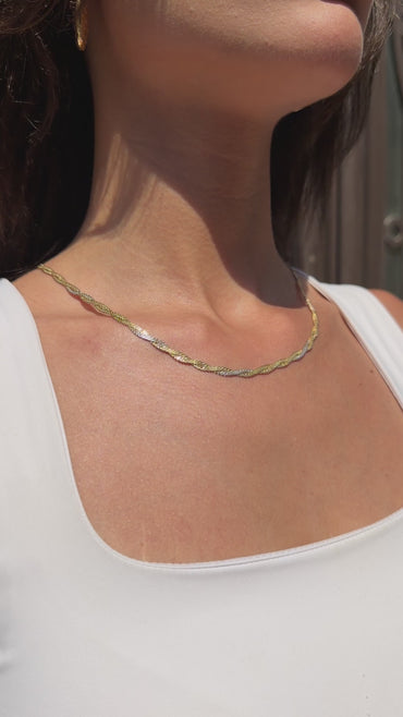 18K Gold Two-Tone Braided Chain Necklace