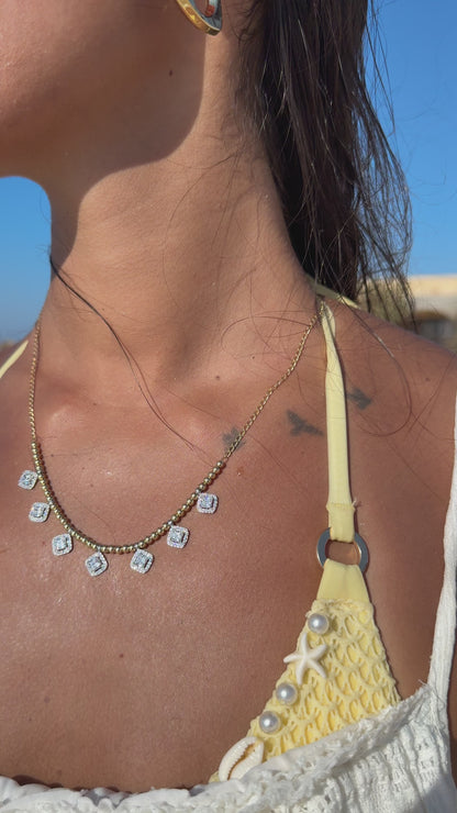 18K Two-Tone Gold Square Necklace