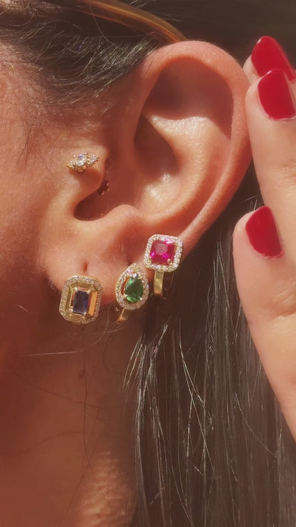 18K Gold Royal Emerald-Cut blue Zircon Earrings