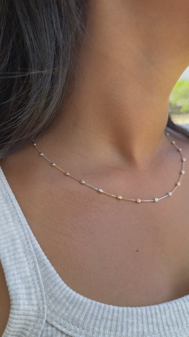 18K Tri-Color Gold Beads Necklace